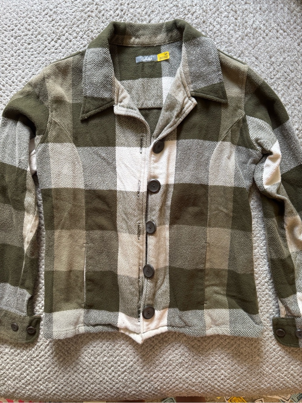 Cabela’s Women’s Small Olive & Cream Plaid Button-Up Shacket